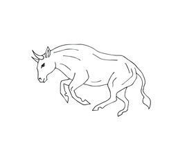 Vector hand drawn doodle sketch running bull isolated on white background