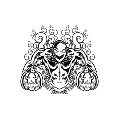 black white monster pumpkin with witch aura