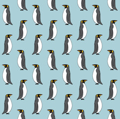 Naklejka premium Vector seamless pattern of colored hand drawn doodle sketch penguin isolated on blue background