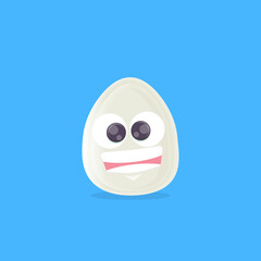 vector funny cartoon egg character isolated on blue background. funky smiling cool white egg sticker