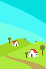 Obraz na płótnie Canvas minimalistic landscape with fields and houses