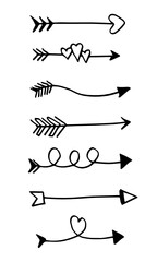 doodle design elements. hand drawn arrows isolated on white background. Vector illustration.