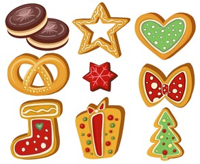 Set of gingerbread Holiday sweet cookie isolated . Vector illustration