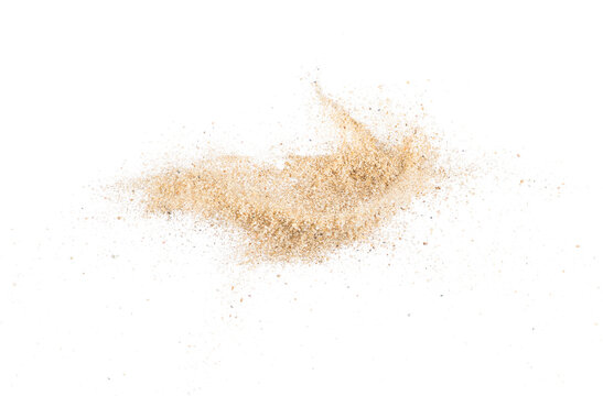 Sand flying explode on white background ,throwing freeze stop motion object design