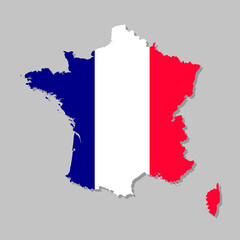 French flag on the map. High detailed France map with flag inside. European country borders vector illustration on light gray background