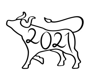 Chinese Traditional Zodiac Sign Year Bull One Endless Line Drawing Happy Chinese New Year 2021.