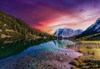 Mountain and lake in vibrant color