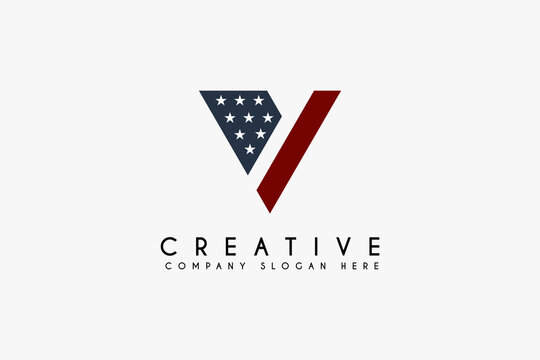 Initial Letter V with american flag logo design vector illustration. Letter V icon design. Suitable for Veterans day and military logos,isolated on white background