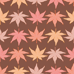 Palmate maple seamless pattern background. Autumn foliage vector illustration.