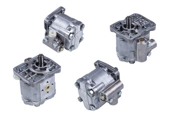set of four power steering Pumps on a white background. engine details