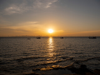 The morning sun in the sea