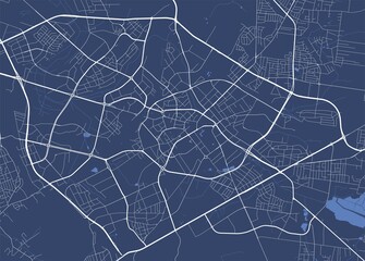 Detailed map of Bialystok city, linear print map. Cityscape panorama.