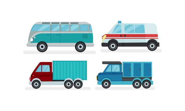 Urban Cars or Automobile as Wheeled Motor Vehicle Used for Transportation Vector Set