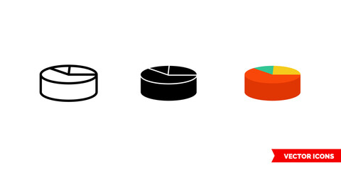 Chart pie icon of 3 types color, black and white, outline. Isolated vector sign symbol.