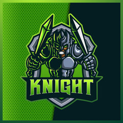 Green Angry Knight esport and sport mascot logo design with modern illustration concept style for team, badge, emblem and patch. Gaming Logo Template on Isolated Background. Vector illustration