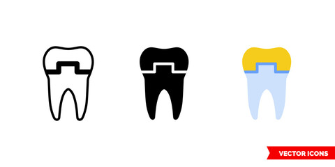 Dental crown icon of 3 types color, black and white, outline. Isolated vector sign symbol.