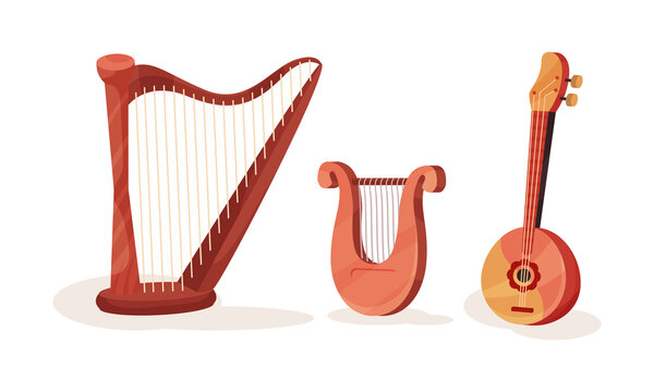 red harps, lyre, and lute musical instruments clip art preview