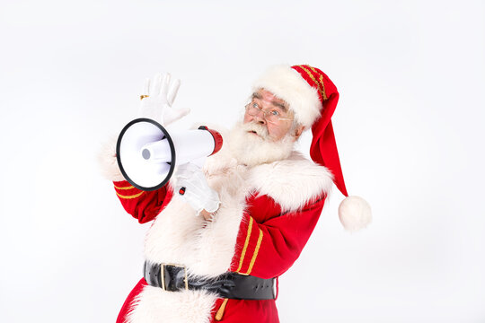 Real Santa Claus screaming through megaphone