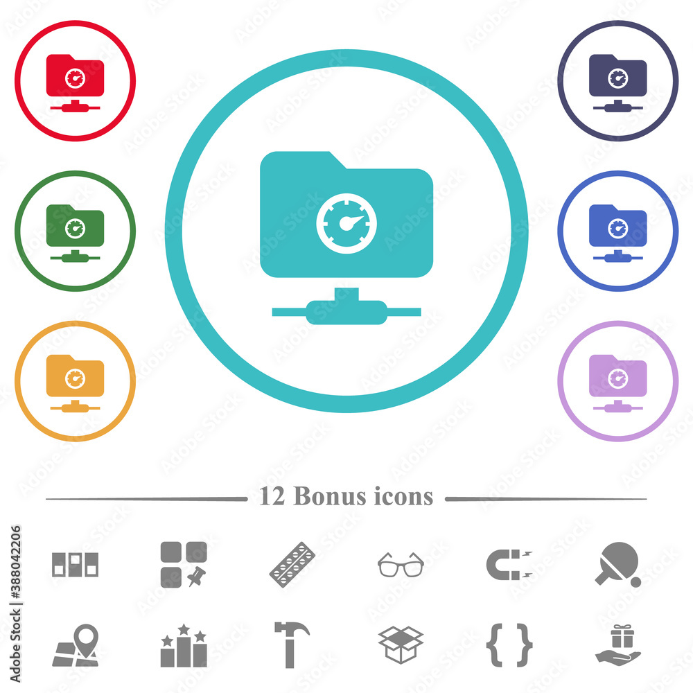 Poster fast ftp flat color icons in circle shape outlines