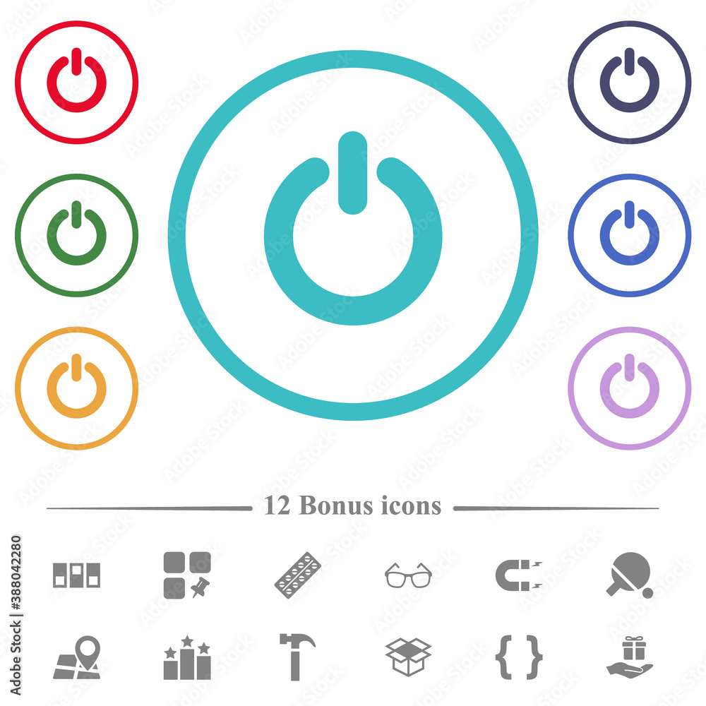 Poster power switch flat color icons in circle shape outlines