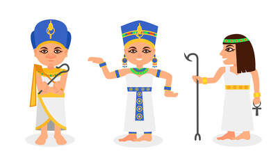 Pharaoh in Nemes Headdress as Monarchs of Ancient Egypt Vector Set