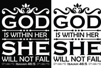 God is within her she will not fail-Christian cross with Bible verse, Christian Runner Bible Verse Women's t-shirt Design, Bible quote, Inspirational Motivational Quote