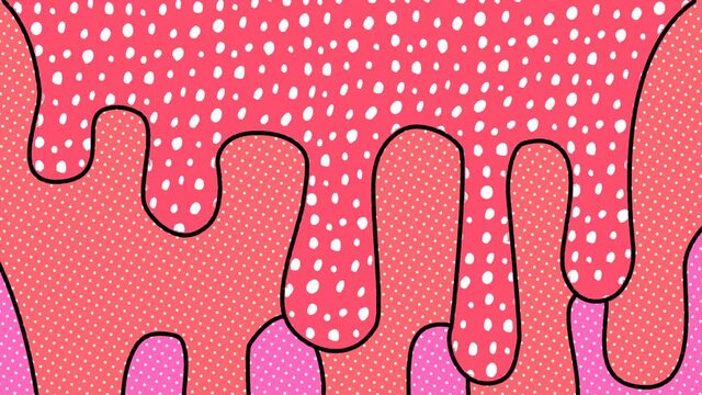 Dripping liquid in comic style,halftone, textures and patterns. Zine culture video loop with a doodle cartoon illustration look 