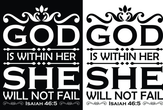 God is within her she will not fail-Christian cross with Bible verse, Christian Runner Bible Verse Women's t-shirt Design, Bible quote, Inspirational Motivational Quote