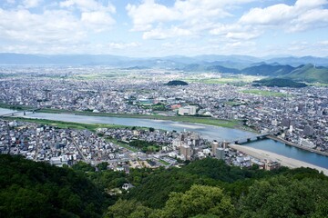 Fototapeta na wymiar The view of Gifu city with Nagara river in Japan.