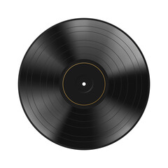 Realistic black vinyl record isolated on white background. Blank mock up. Dark label. Highly detailed. Vector illustration.