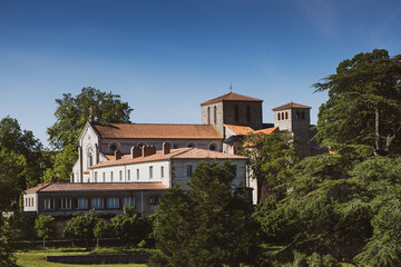 Clisson, France - 05/08/2020: Church of Clisson. Italian church in  French medieval town. Italian town in France. Church of the Trinity.