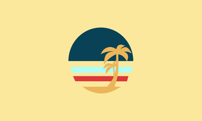 illustration of black silhouette of two palm trees and a hammock on an island