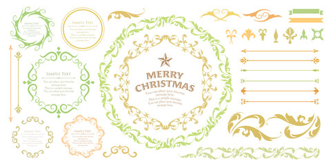 クリスマスのフレームセット、リースのデザイン、オーナメントや装飾デザイン