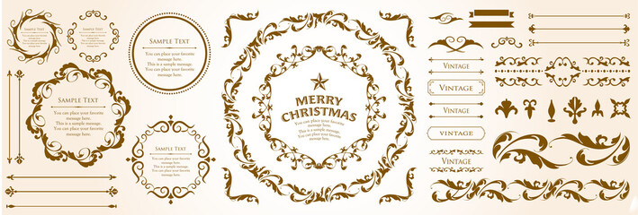 クリスマスのフレームセット、リースのデザイン、オーナメントや装飾デザイン