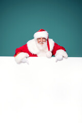 Real Santa Claus showing white empty board.