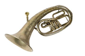 Old vintage tenor horn on a white surface