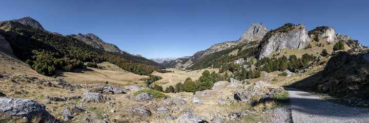 Fototapeta na wymiar High Mountain Hiking Trail in the French Pyrenees, Pyrenees National Park, France