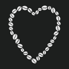 Group of roasted coffee beans forming a heart