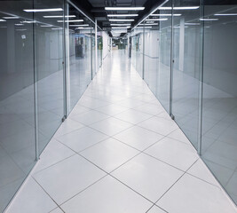 empty corridors and glass office spaces