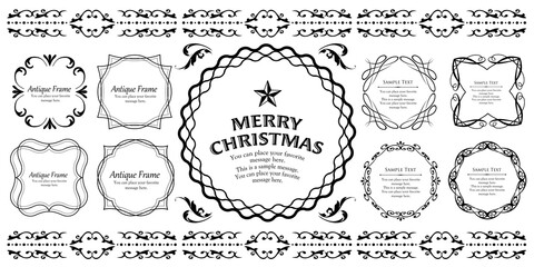 クリスマスのフレームセット、リースのデザイン、オーナメントや装飾デザイン