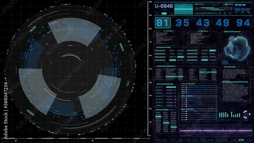 Poster HUD Futuristic Security Monitor System Interface Technology Display. Digital UI Element  Cyber Infographic Future Screen Frame.