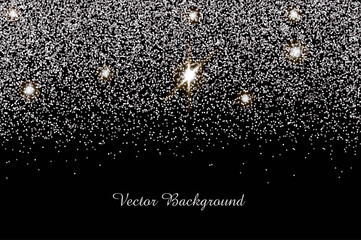 Sparkling falling silver dust.Vector horizontal background with glitter and space for text.