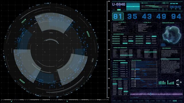 HUD Futuristic Security Monitor System Interface Technology Display. Digital UI Element  Cyber Infographic Future Screen Frame.