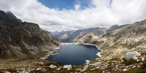 Panorama with Lac d'Artouste lake in National Park of Pyrenees, France