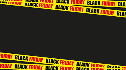 Yellow ribbon with the inscription Black Friday on a dark background.Crossed ribbons.Big sale,vector illustration.Graphics element for banner, poster.