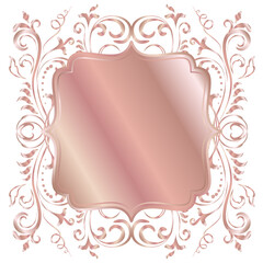 Rose golden shiny glowing ornate frame isolated over white