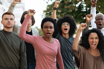 Multiethnic protestors striking against racism on the street