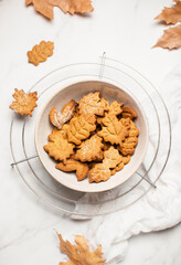 Homemade autumn gingerbread cookies top down view