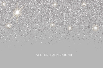 Sparkling falling silver dust.Vector horizontal background with glitter and space for text.