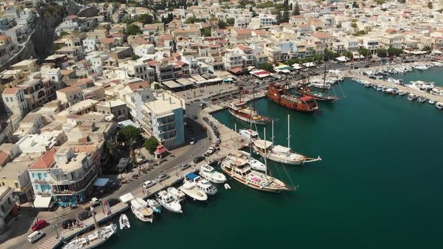city old town of kalymnos in beautiful greece, greek island drone in 4K